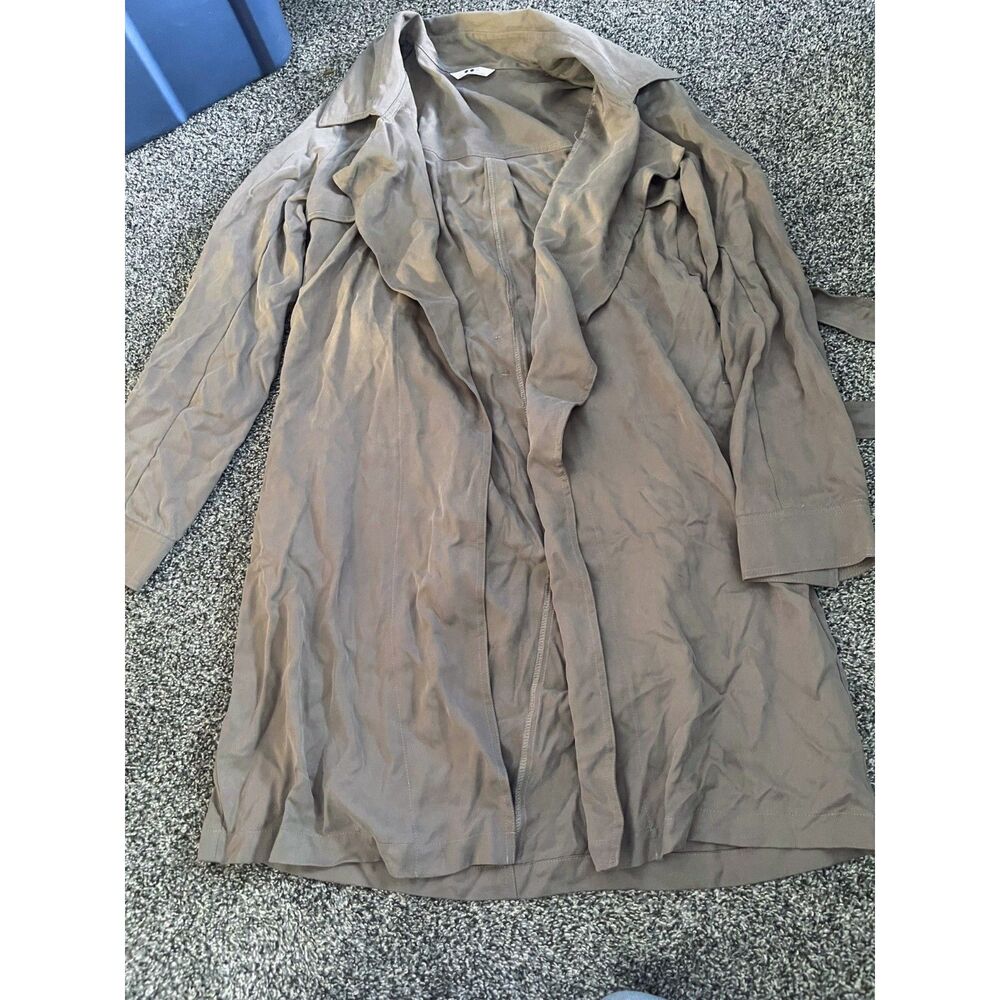 Three Dots Brown open-front lightweight draped trench coat Long Sleeve L